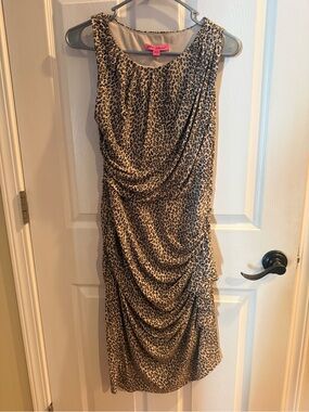 Betsey Johnson Tan & Black Leopard-Print Draped Midi Dress